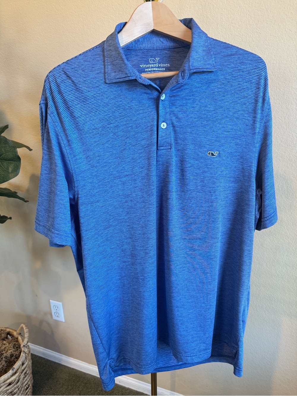 Vineyard Vines Performance Polo Mens Large Blue/White Striped Short Sleeve Golf - Picture 1 of 12
